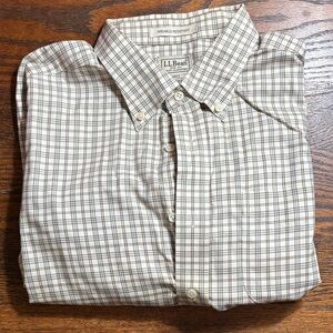 L.L. Bean Men's Plaid Button-Down Shirt - Cream and Black